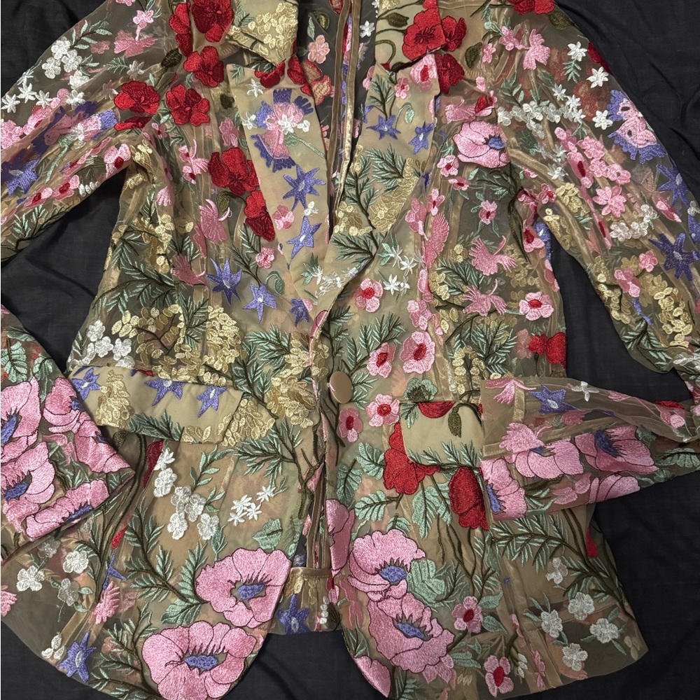 Fashion Nova Vibrant Floral Embroidered Blazer